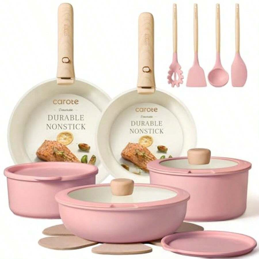 Camping Cooking Set Detachable Handle - 19pcs Pots And Pans Set Non