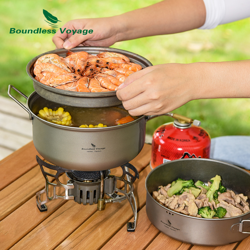 Camping Cooking Pot Set - Boundless Voyage Titanium Steamer Stockpot with