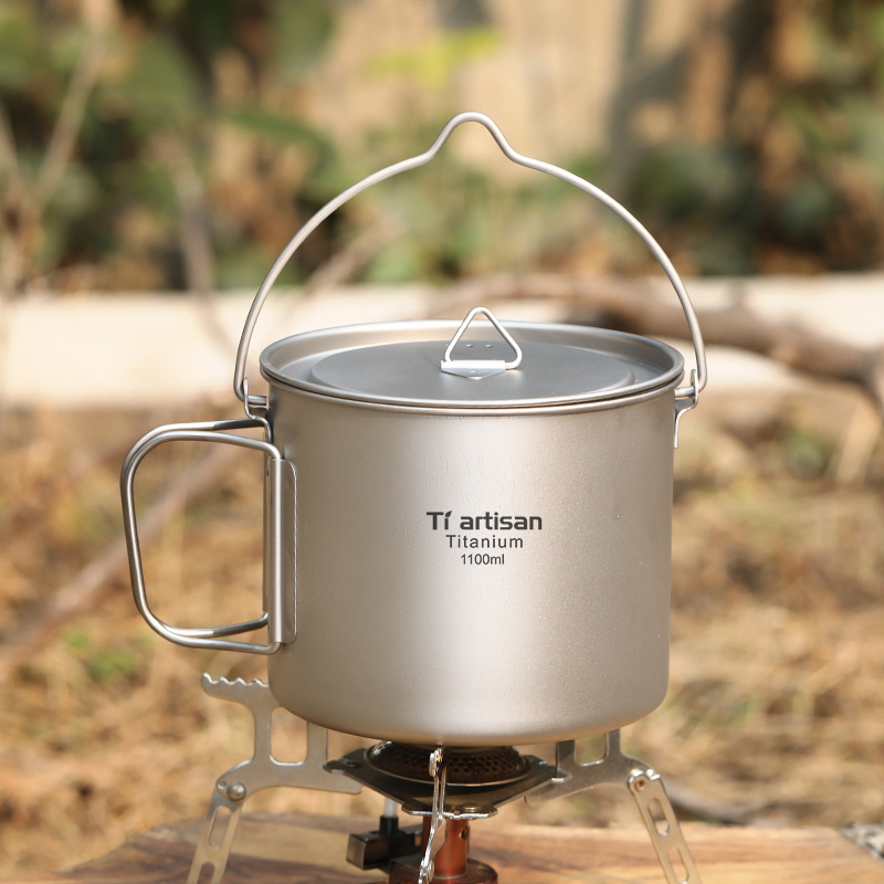 Camping Cooking Pot Set - Tiartisan Titanium 1.1L Camping Pot Outdoor