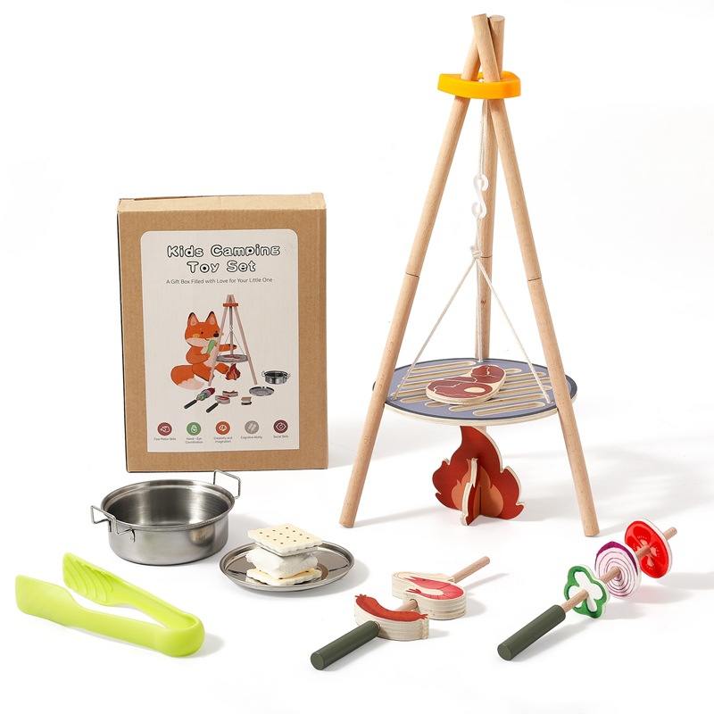 Camping Cooking With Kids - Wooden Kids Camping Barbecue Toy Set