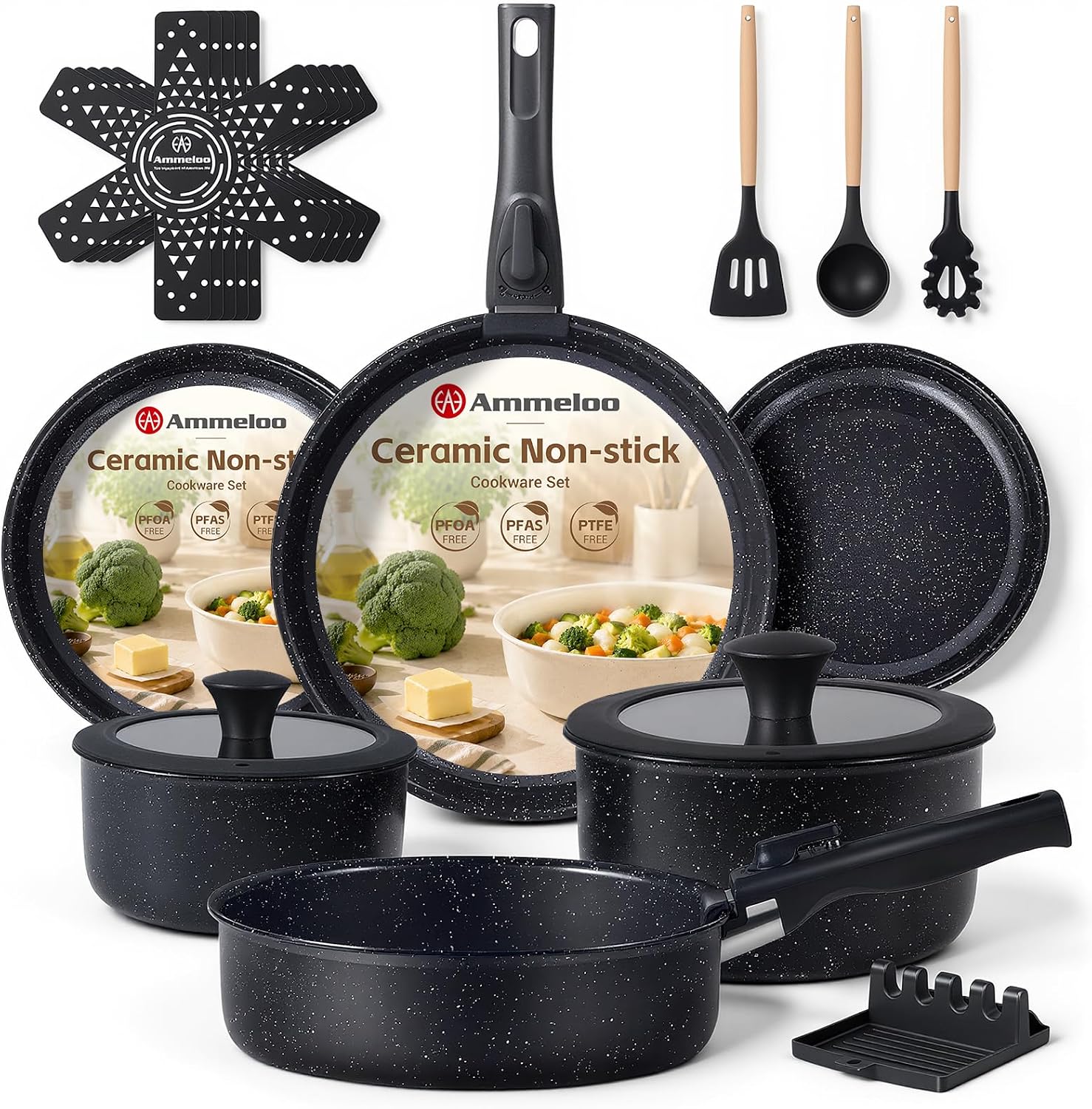 Camping Cooking Set Detachable Handle - 21 Pieces Nonstick Pots Pans Set