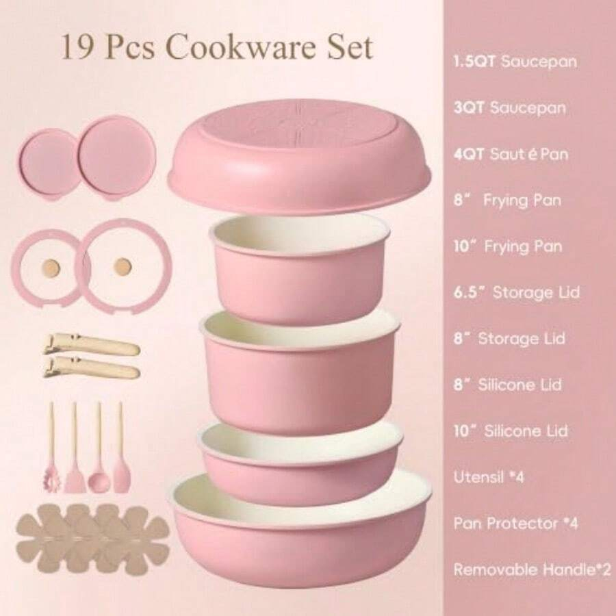 19pcs Pots And Pans Set Non St - огляд і ціна Camping Cooking Set Detachable Handle