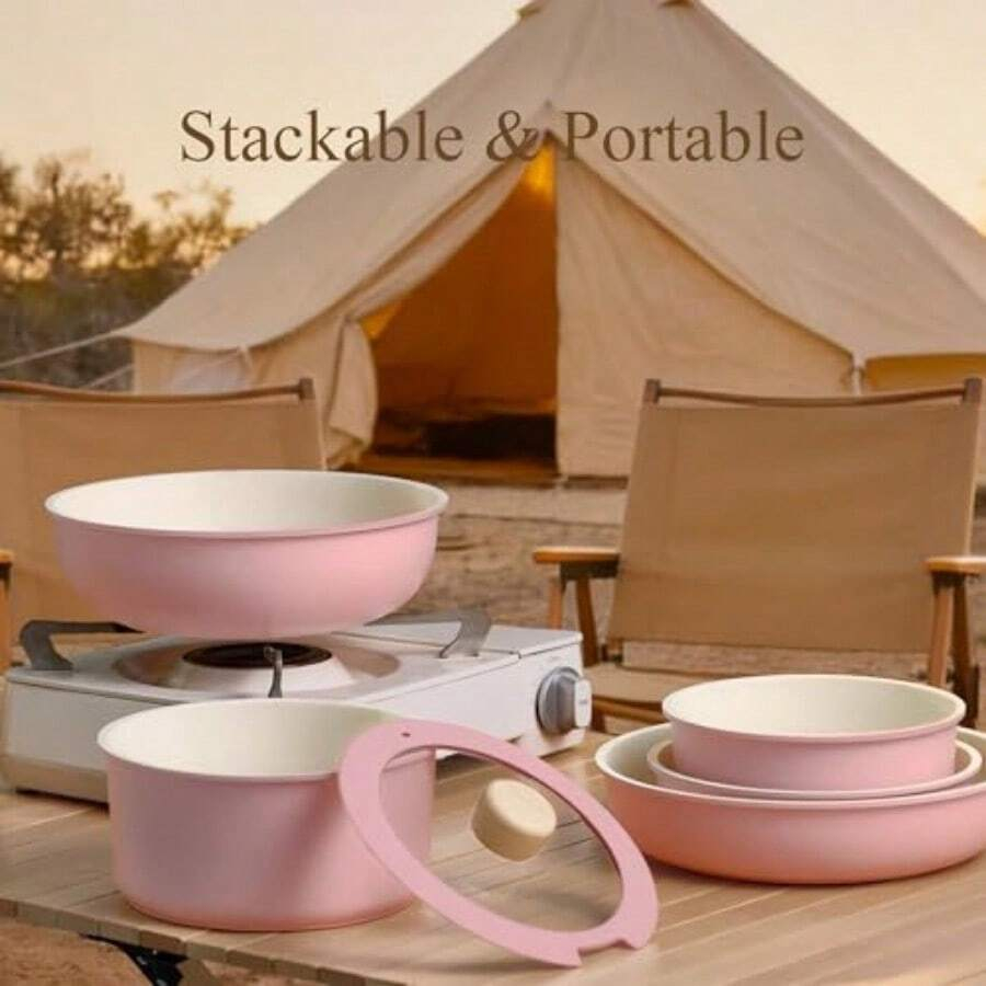 19pcs Pots And Pans Set Non St - огляд і ціна Camping Cooking Set Detachable Handle