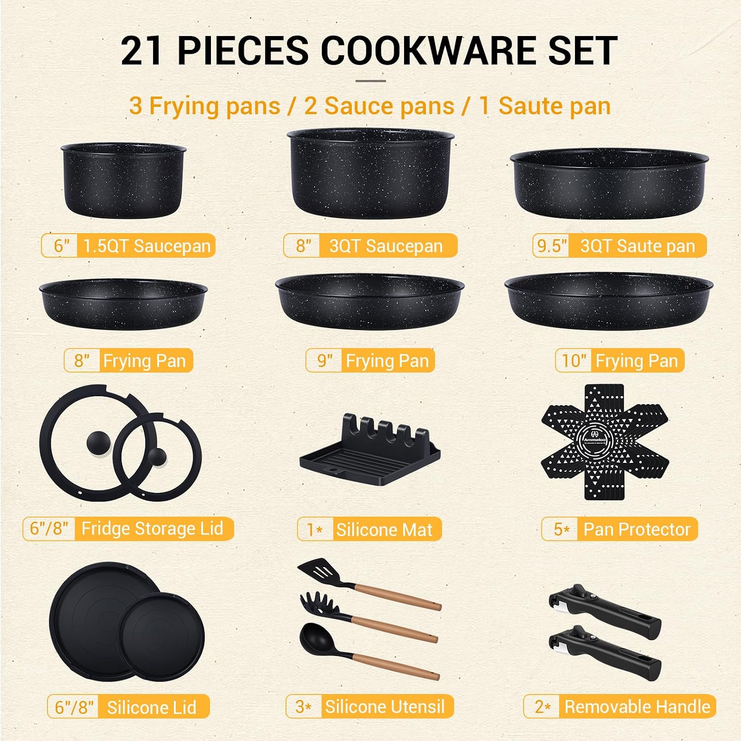 21 Pieces Nonstick Pots Pans S - огляд і ціна Camping Cooking Set Detachable Handle