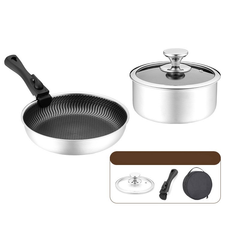 6 Pcs 3-ply Stainless Steel Co - огляд і ціна Camping Cooking Set Detachable Handle
