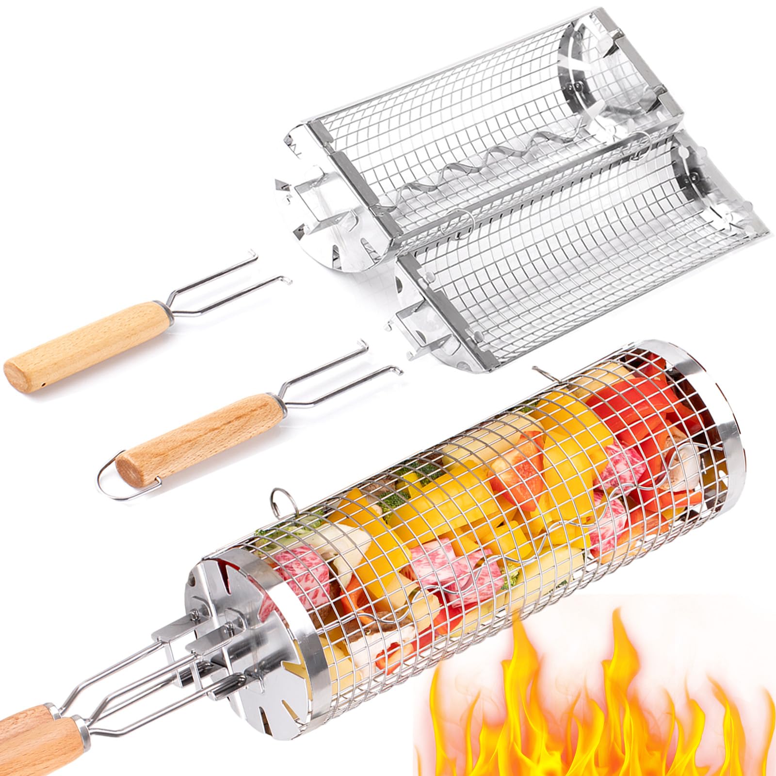 BUYYES Rolling Grill Basket BB - огляд і ціна Camping Cooking Hardware
